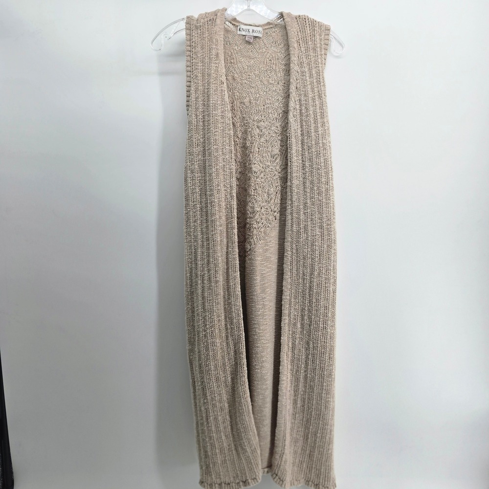 Knox Rose Womens XXL Long Knit Duster Vest Beige Sleeveless Open Cardigan Cotton